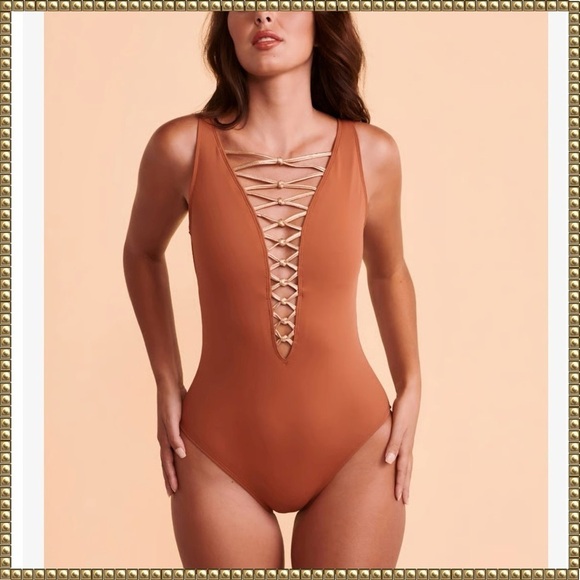 Bleu Rod Beattie Other - Bleu Rod Beattie Plunge One Piece Swimsuit Brown Gold